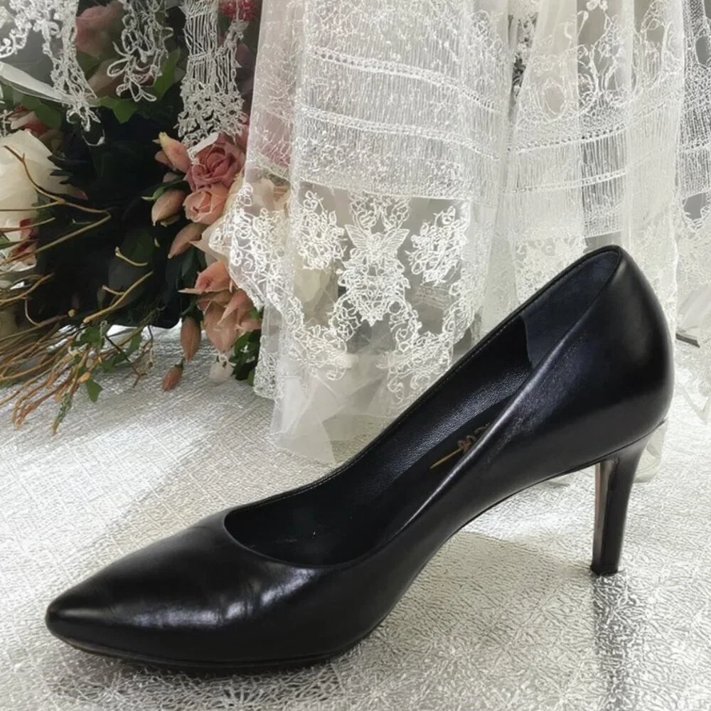 Joan Oloff Deborah Black Luxury Leather Mid-Stiletto Heel, Size 36 (US 6)